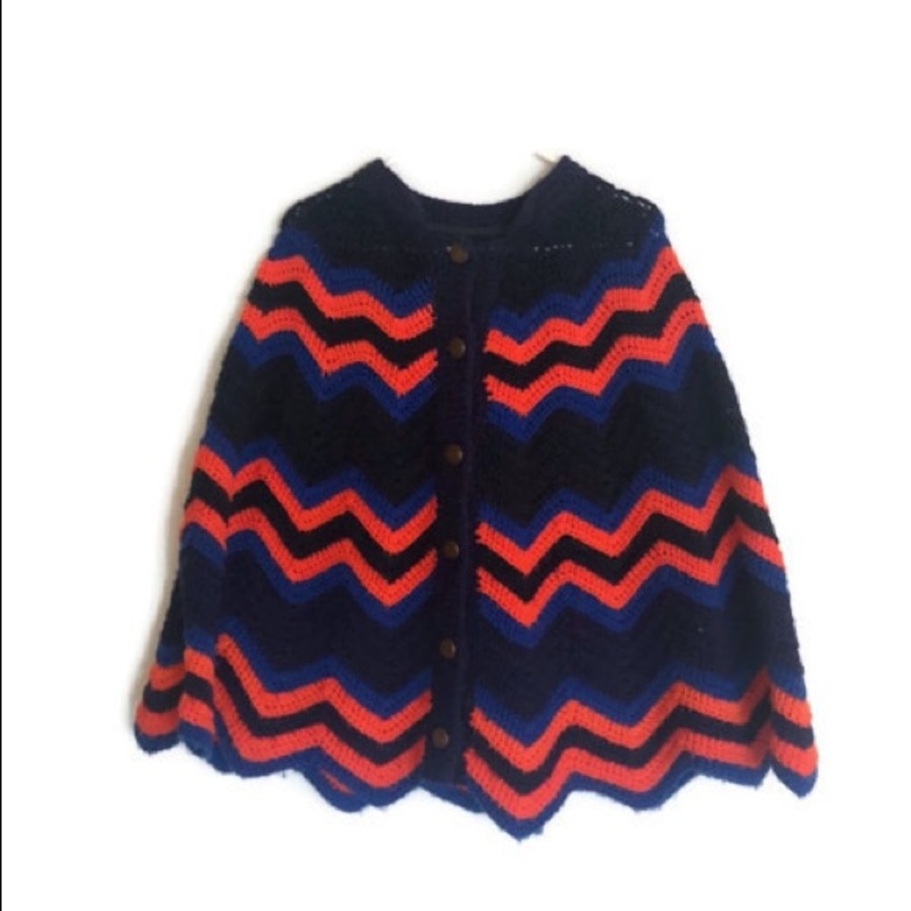 Vintage 70s hand knit chevron poncho